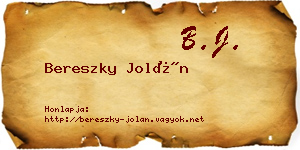 Bereszky Jolán névjegykártya